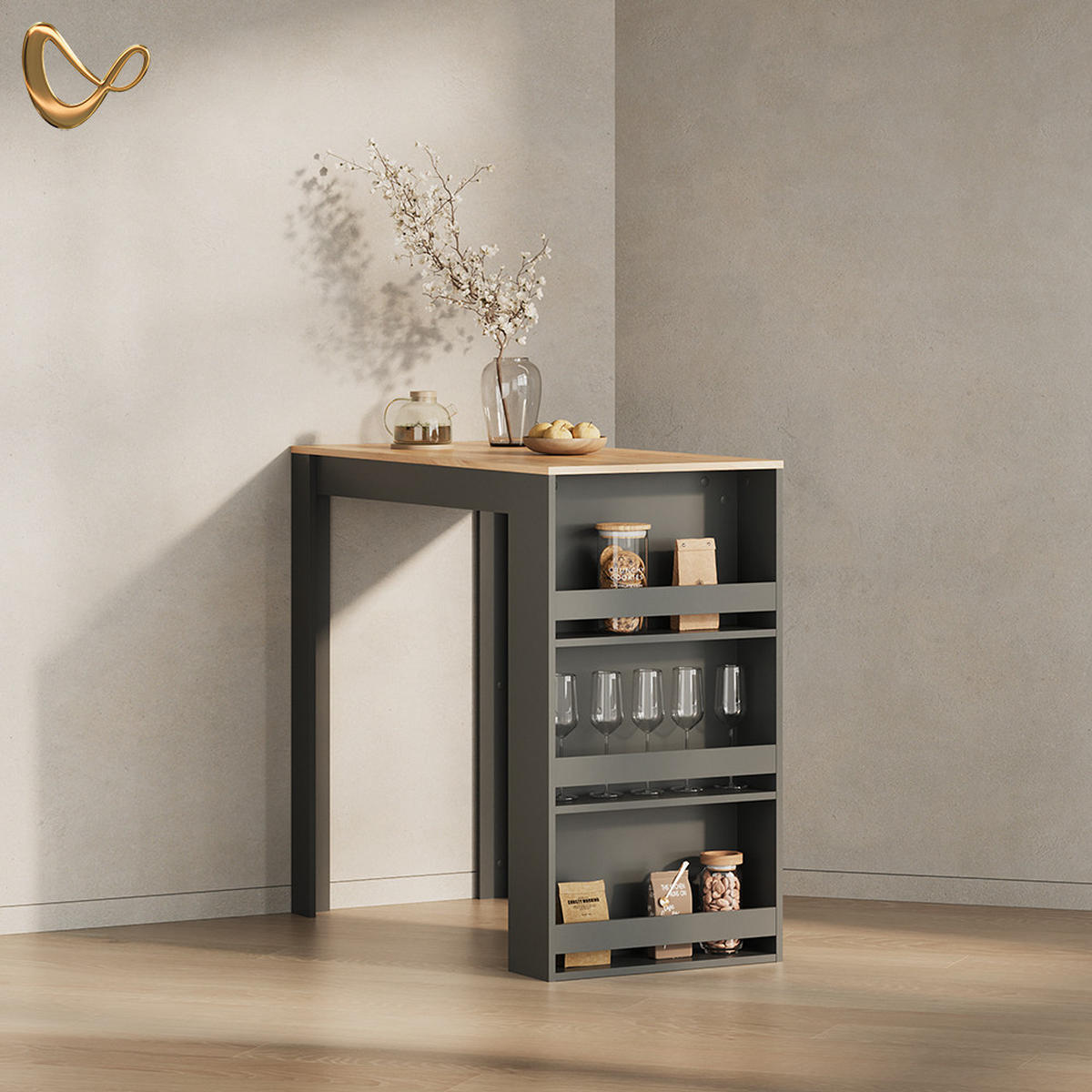 BARTISCH Regusa Goldkraft Eiche/Anthrazit 57 x 117 cm - Honigeiche/Anthrazit, Holzwerkstoff (117/57/106cm) - Livinity®