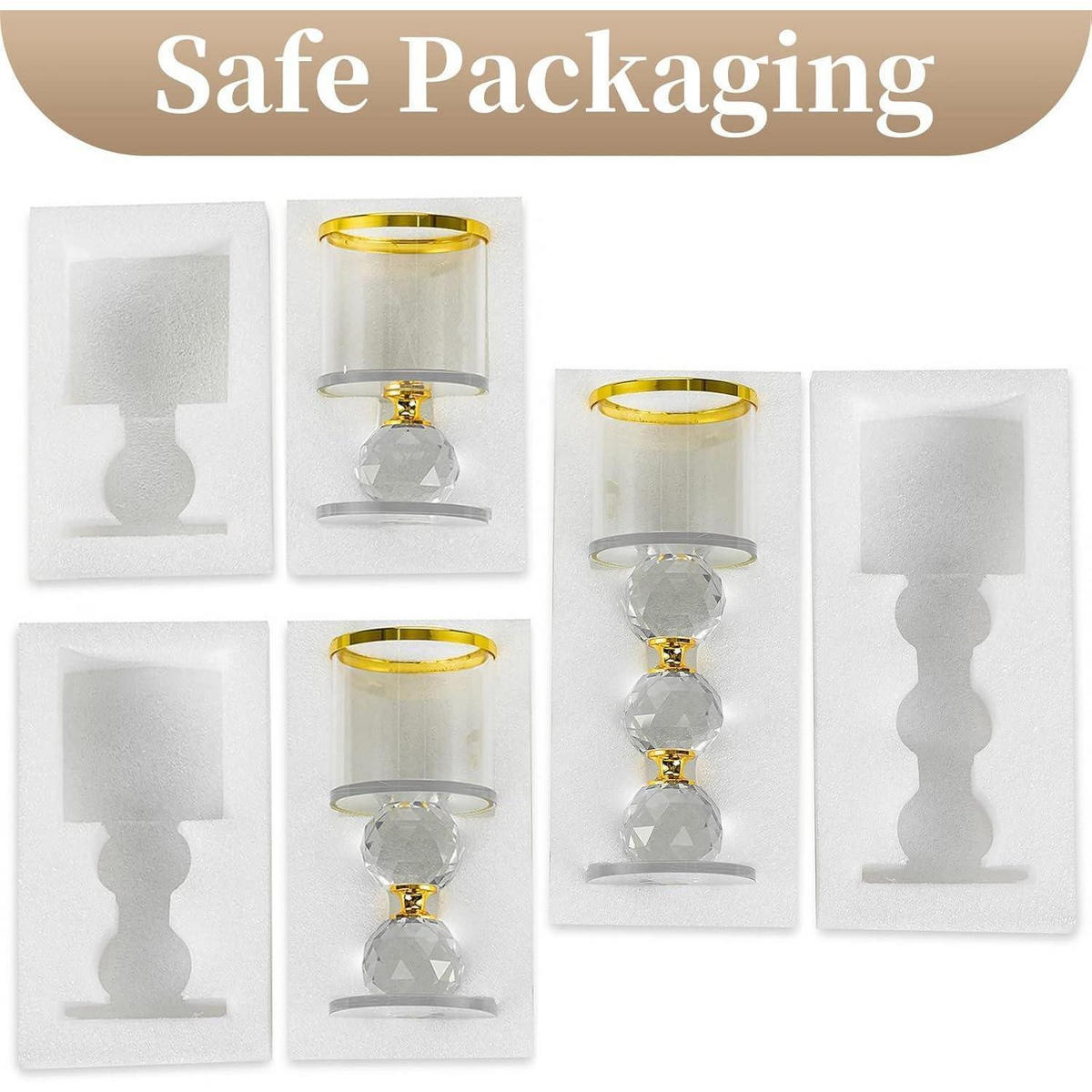 KERZENSTÄNDER 3-teiliges Set Kristall Gold - Goldfarben, Glas (7/19.5/7cm)
