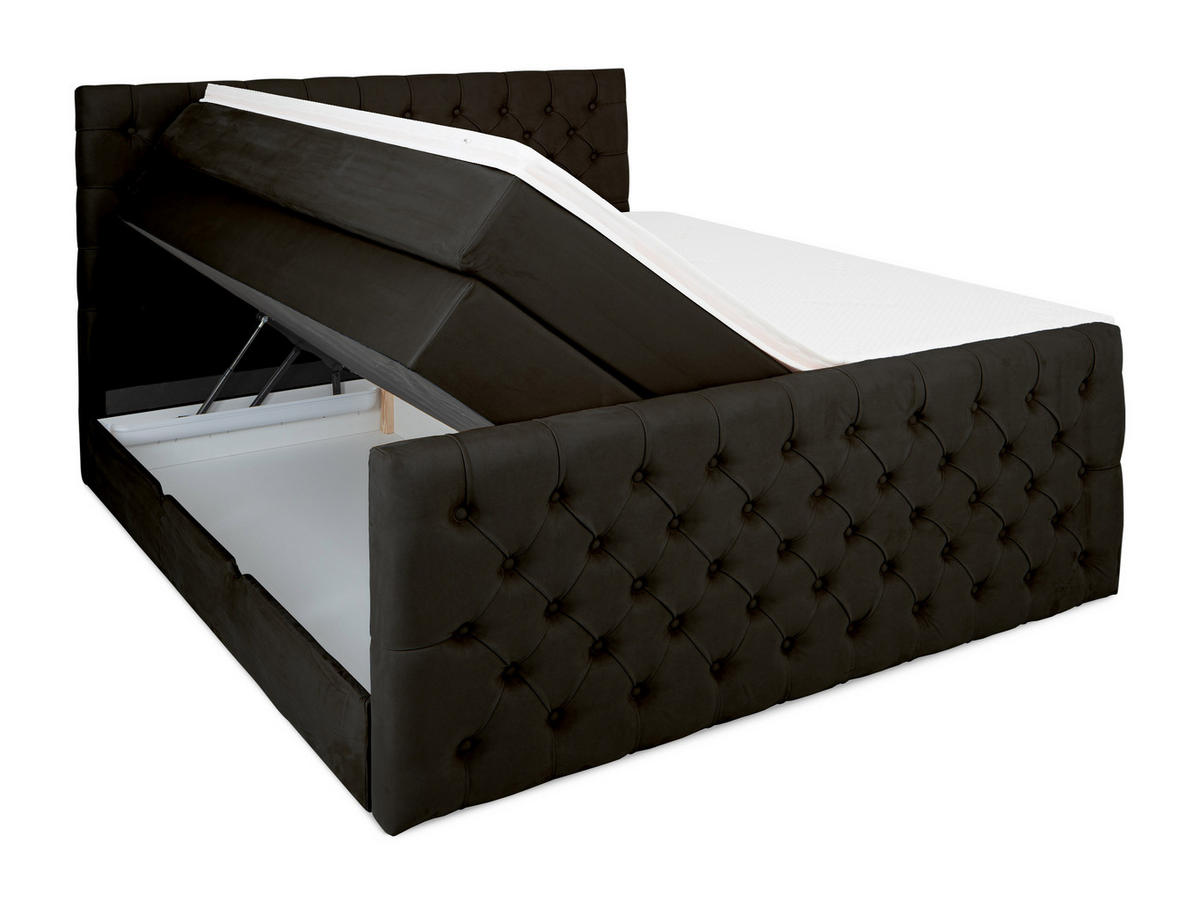 BOXSPRINGBETT Victoria Schwarz 200 /200 cm H2/H3 Samt - Schwarz, Textil (200/200cm) - wonello
