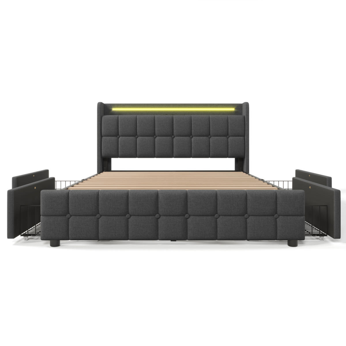 POLSTERBETT 160x200 cm, Grau, USB-Ladefunktion, LED-Beleuchtung - Grau, Textil/Metall (160/200cm)