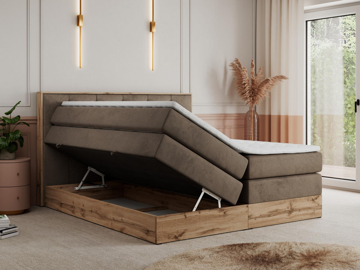 BOXSPRINGBETT VENETO KING 140/200 Braun Velvet - H3 - Braun, Holz/Textil (140/200cm) - MKS