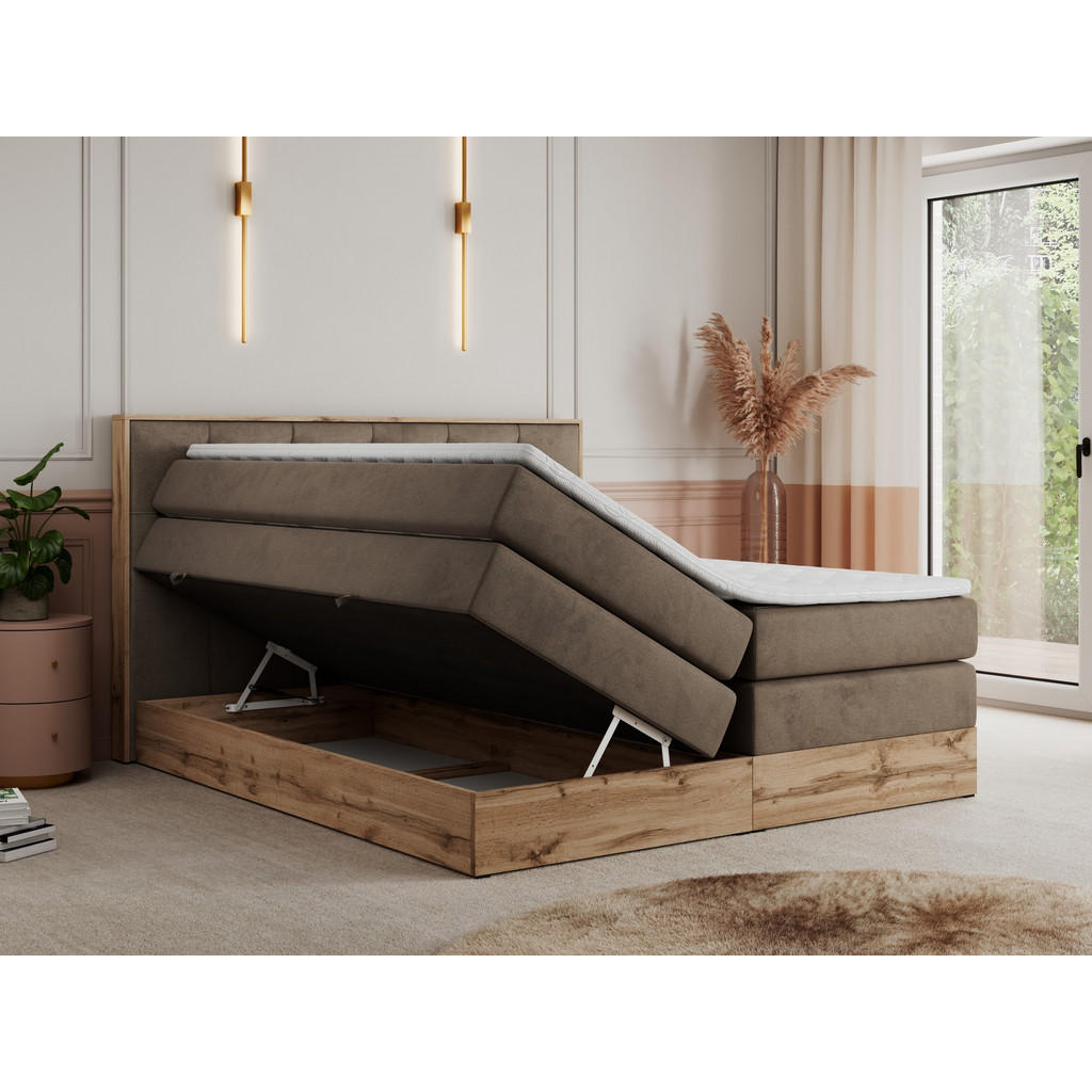 Thumbnail - MKS Boxspringbett, Braun, Textil, 2-Sitzer, H4, Rechteckig, 180x200 cm, Schlafzimmer, Betten, Boxspringbetten