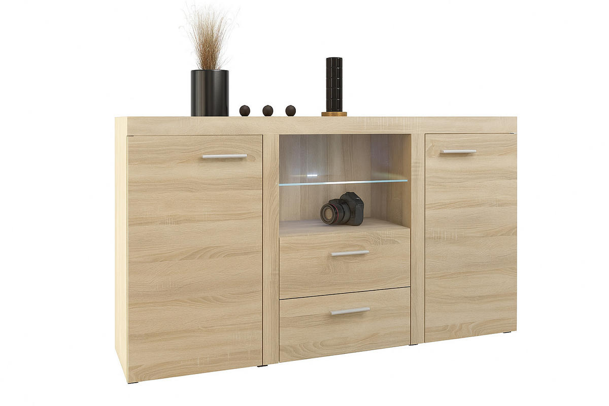SIDEBOARD OKTAWIA 2F2S LED - Sonoma Eiche, Holzwerkstoff (157/20/40cm) - Meblini