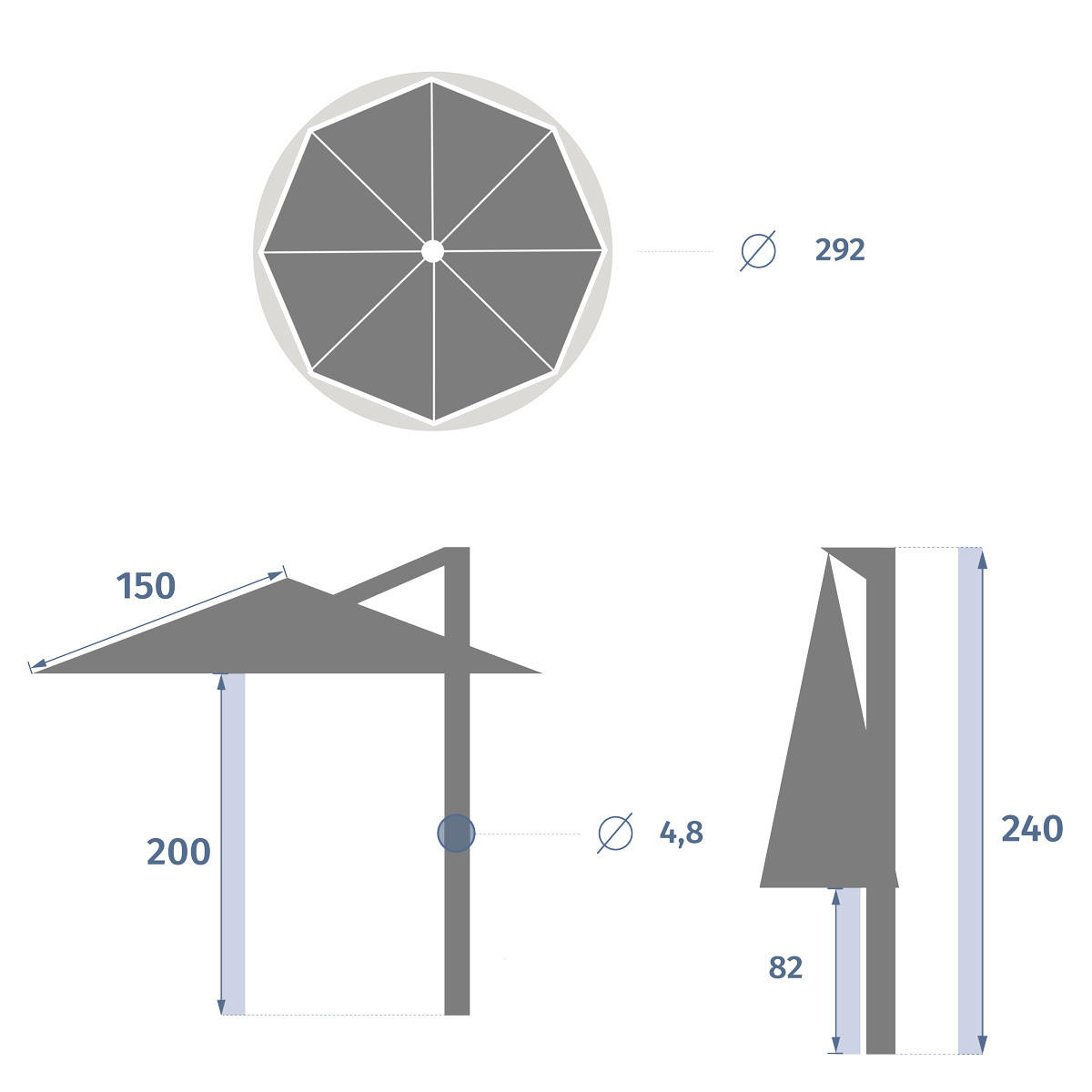 GARTENSCHIRM Manoa 300 cm - Beige, Metall (292/306cm)