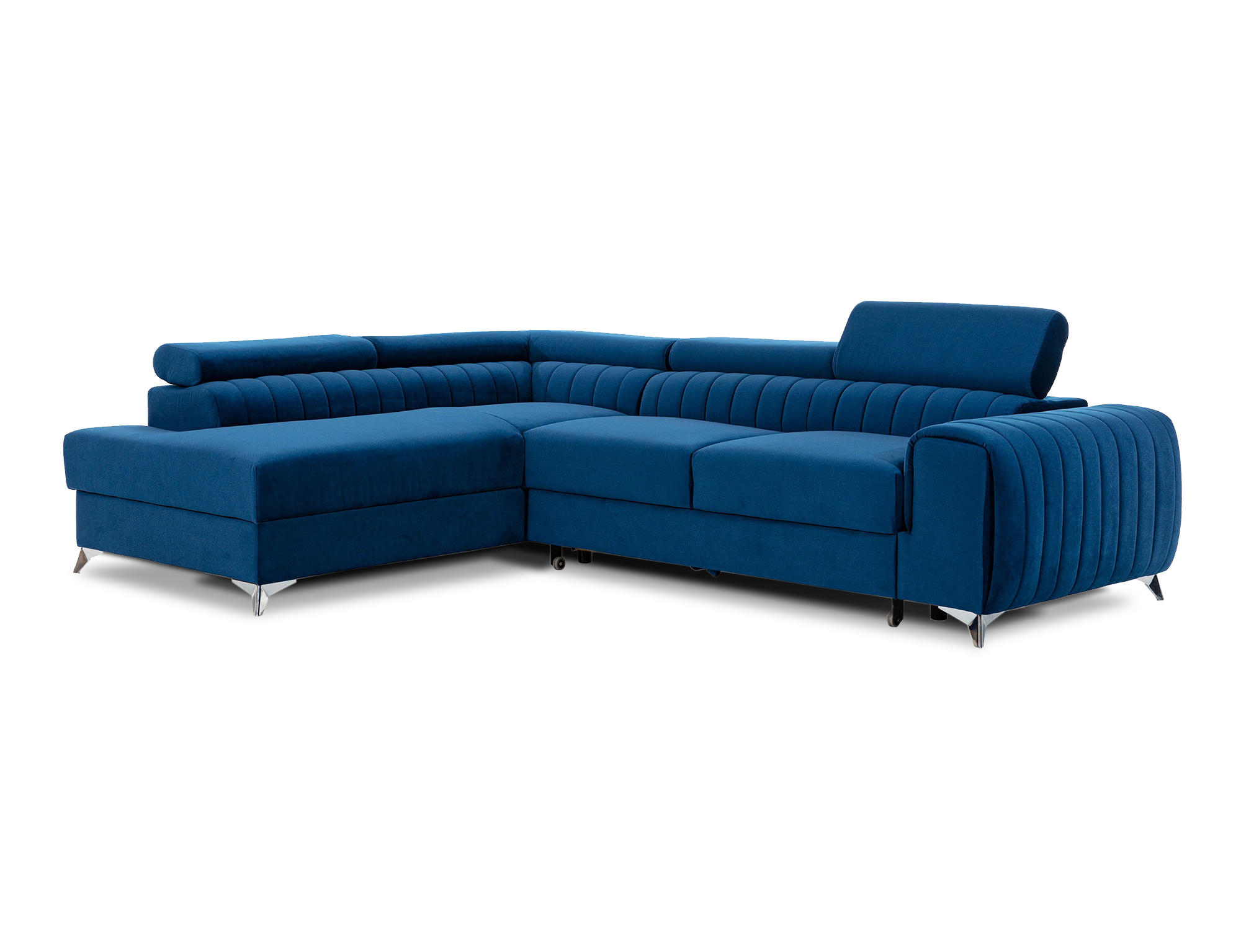 ECKSOFA Laurence mit Schlaffunktion & Bettkasten – 278 x 205 cm, verstellbare Kopfstützen - Blau, Kunststoff (278/205cm) - Wohnideebilder