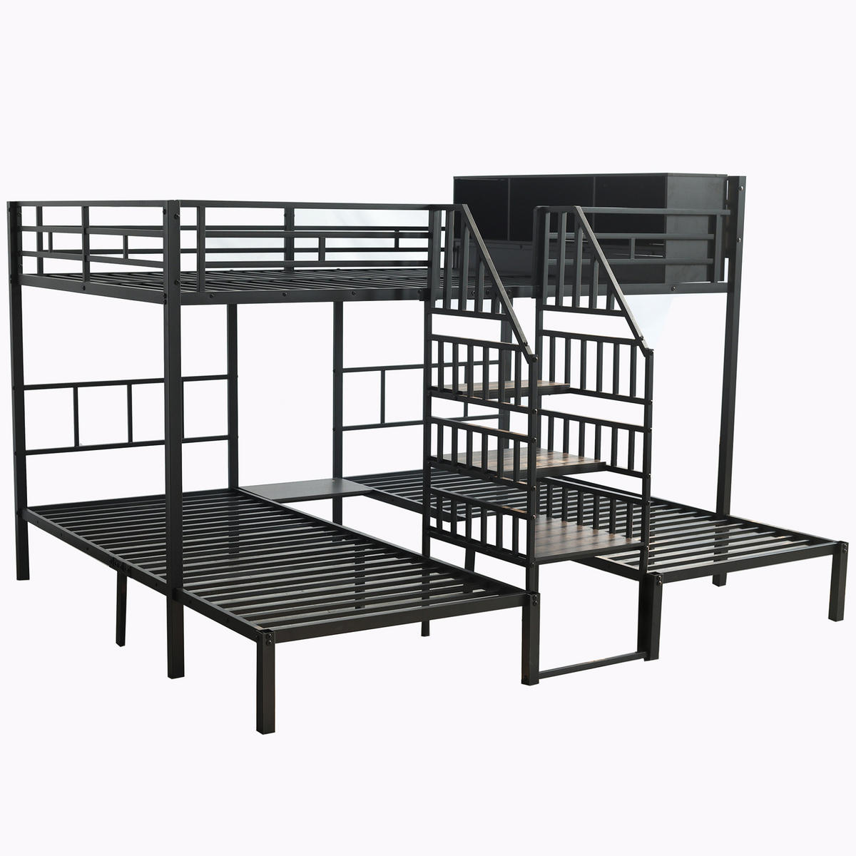 ETAGENBETT 90/200 & 140/200 cm mit Treppe, Handläufen und Stauraum, Schwarz - Schwarz, Metall (90/200cm) - Redom