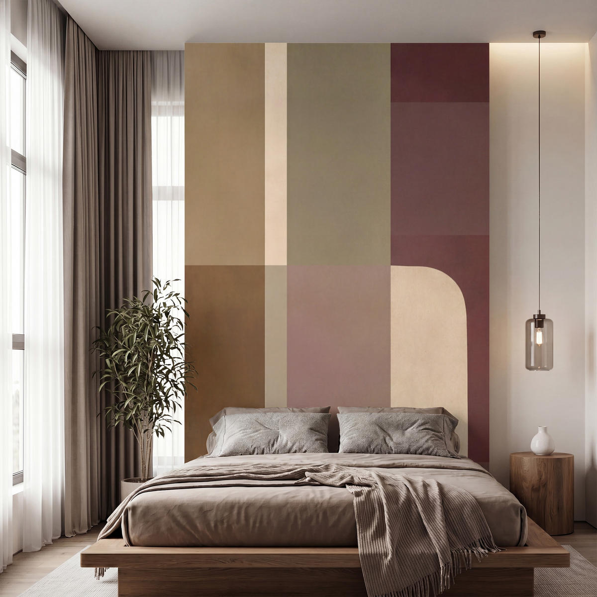 TAPETE - Unis - Abstrakt - Bordeaux - Linien - 160x280 cm - Multicolor, Papier (160/280cm) - OnlyWow