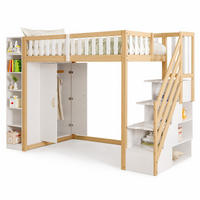 HOCHBETT 90/200 cm Weiß/Naturholz aus Holz mit Kleiderschrank und Regalen - Weiß, Holzwerkstoff (90/200cm) - OKMYHOME