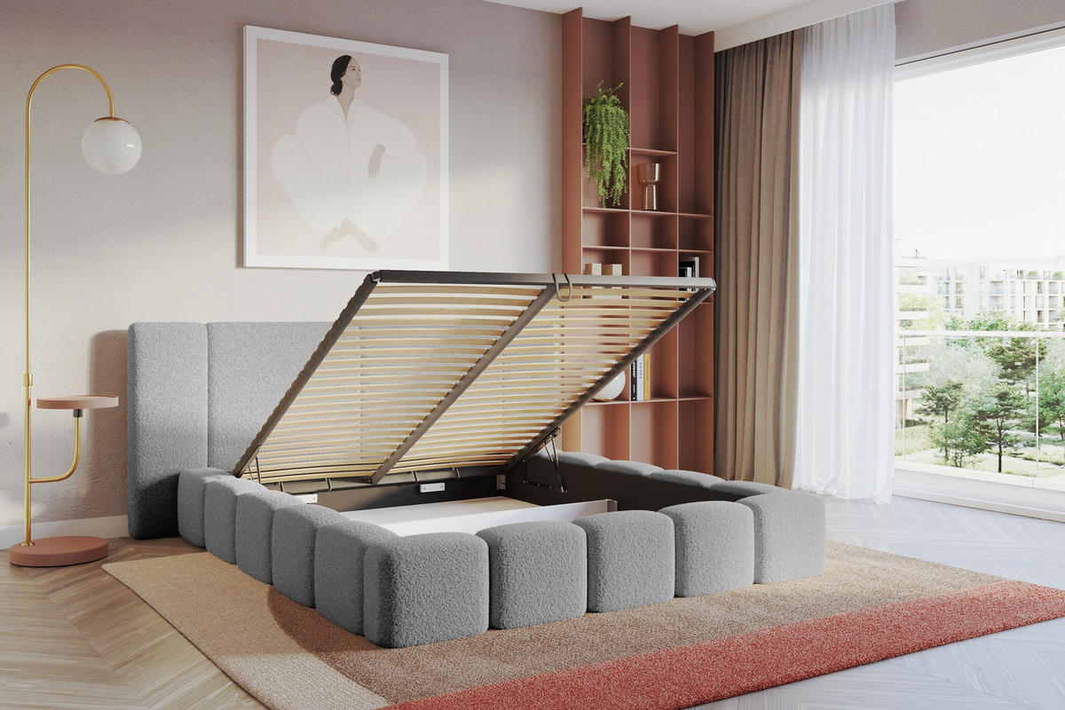 POLSTERBETT mit Bettkasten und Lattenrost, Bett mit Matratze H3/H4 - NILO 140x200 Hellgrau - Taupe, Holzwerkstoff/Textil (140/200cm) - ALTDECOR