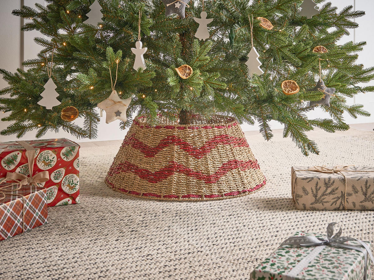 WEIHNACHTSBAUMKRAGEN 24 cm Naturfarben Hiver - Rot/Naturfarben, Naturmaterialen (24cm) - Beliani