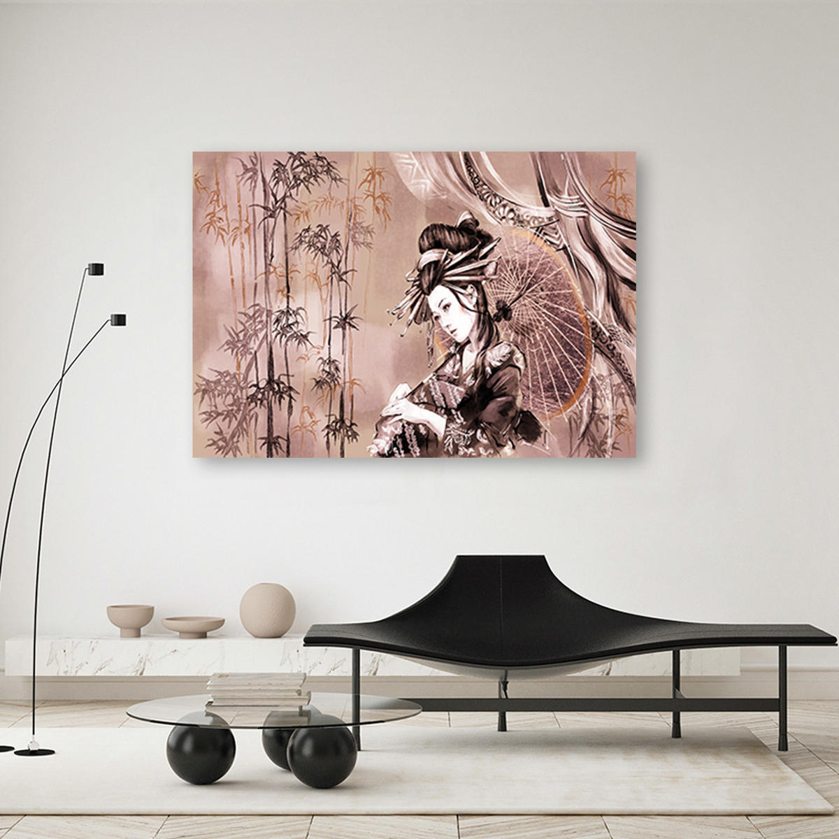 WANDBILD geisha und bambus - Rot, Textil (60/40cm) - Feeby