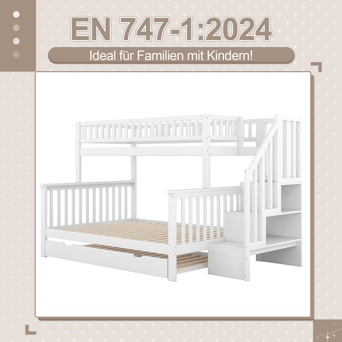 ETAGENBETT 90/200 & 140/200 cm in Weiß aus Kiefer mit Stauraum und Ausziehbett - Weiß, Holz (90/200cm) - OKMYHOME