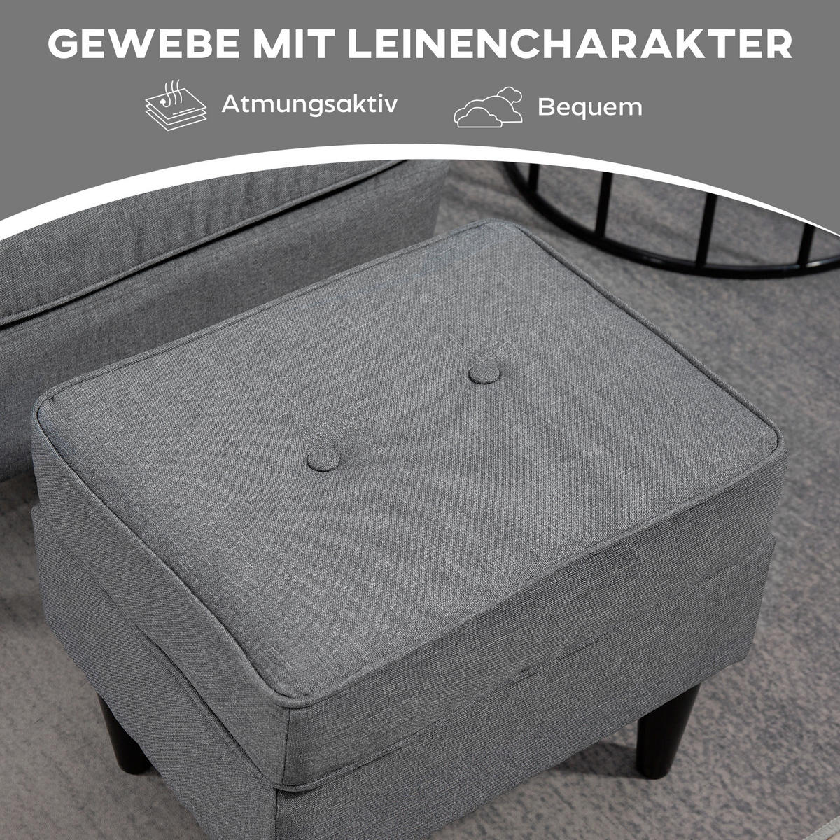 OHRENSESSEL mit Hocker Sessel mit Leinenoptik, Lendenkissen für Wohnzimmer Grau - Grau, Kunststoff (75/104/83cm) - HOMCOM
