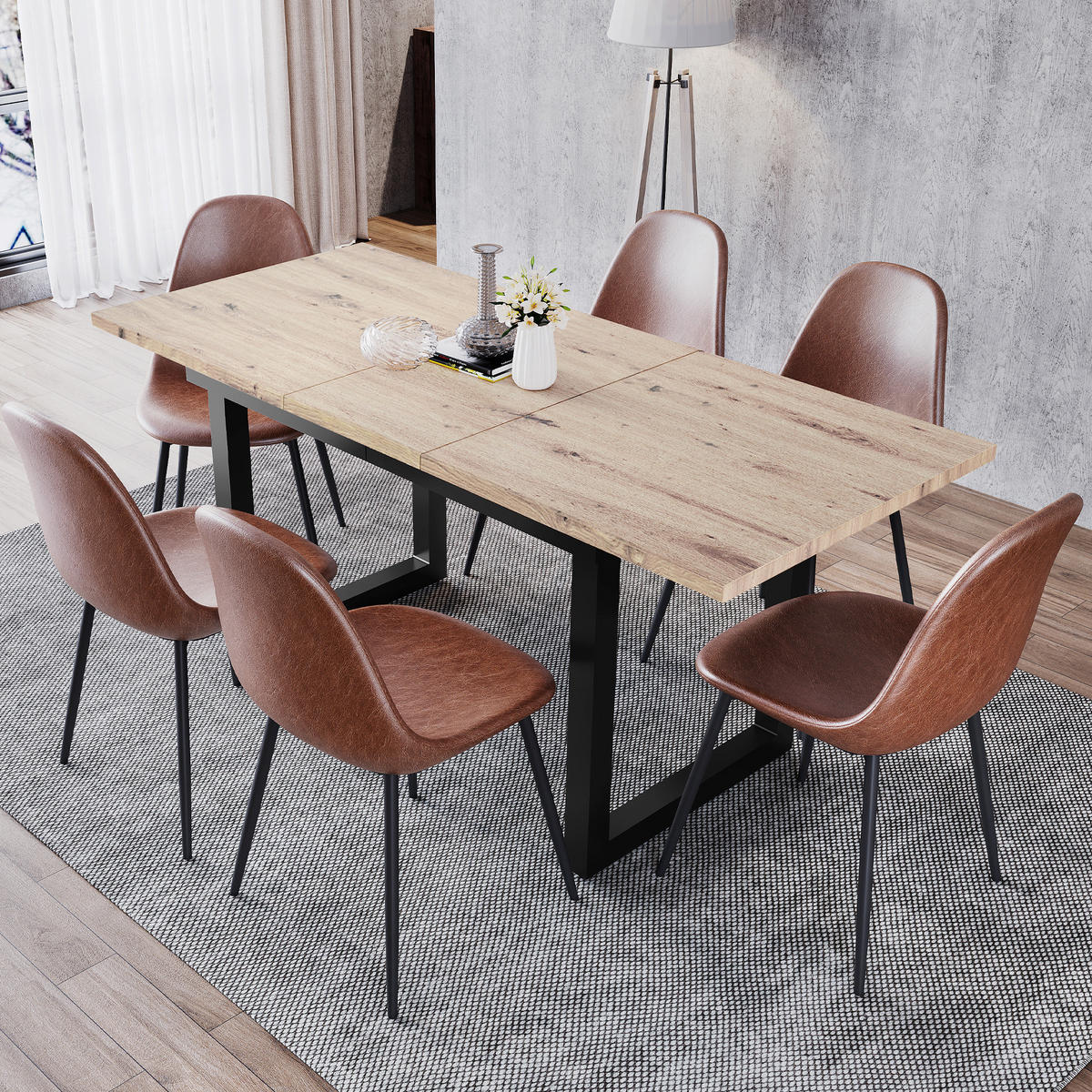 JÍDELNÍ stůl 140/180/80/75 cm, MDF, černá/přírodní, rozkládací v industriálním stylu - barva dubu, kompozitní dřevo (180/80/75cm) - BEAOK