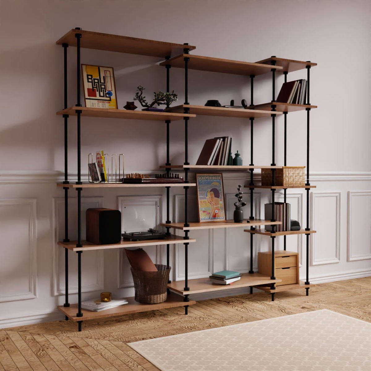 REGALSYSTEM mit Standregalen 185x193x35 - Eiche San Remo, Metall (193/185/35cm) - AR Shelving