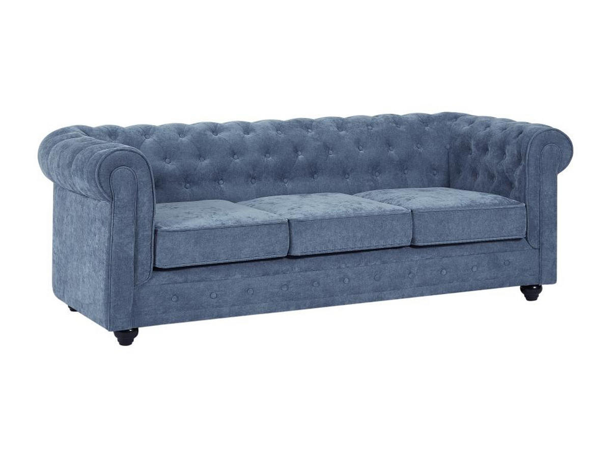 3-SITZER-SOFA - Stoff - Blau - CHESTERFIELD - Blau, Textil (88/72/205cm) - Vente-Unique