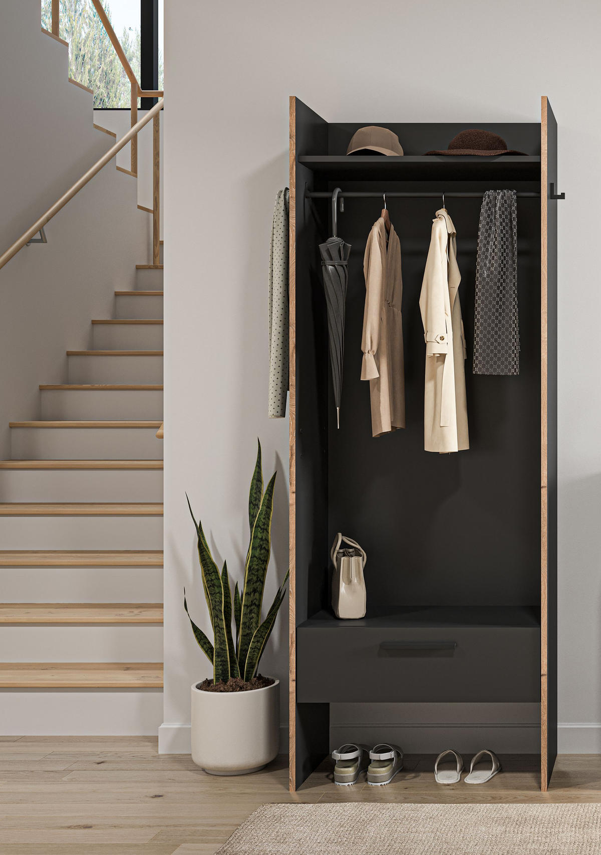 GARDEROBENSCHRANK BUENO (B/H/T: ca. 70/189/37 cm) in Basalt grau/Basalt grau - Grau, Holzwerkstoff (70/189/37cm)