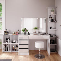 SCHMINKTISCH Sherry Weiß 5 Teile, mit Aufbewahrungsregal, Standregal, Spiegel, Hocker, LED - Weiß, Holzwerkstoff (120/75/55cm) - Vicco