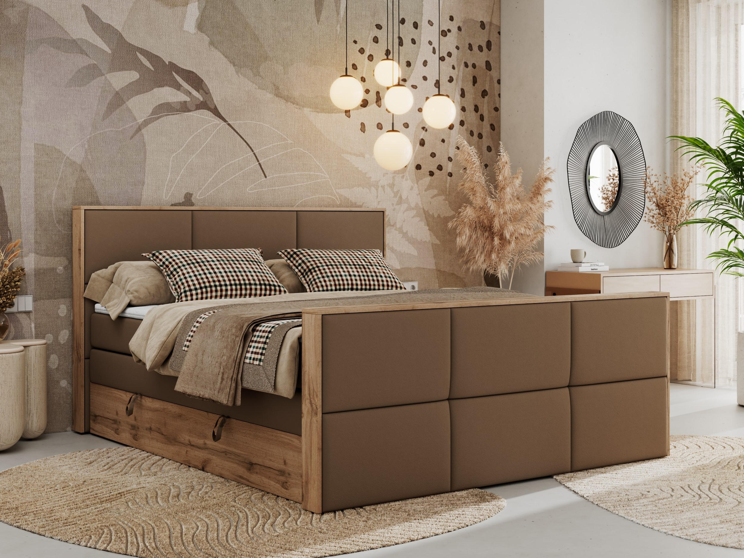 BOXSPRINGBETT ALBERO 2 KING DUO 120/200 Braun Kunstleder - H3 - Braun, Holz/Textil (120/200cm) - MKS