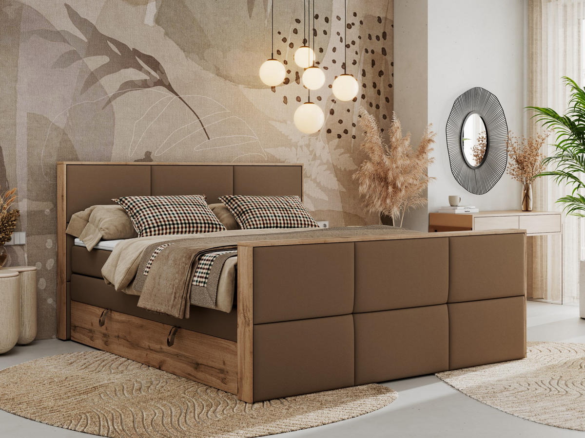 BOXSPRINGBETT ALBERO 2 KING DUO 120/200 Braun Kunstleder - H3 - Braun, Holz/Textil (120/200cm) - MKS