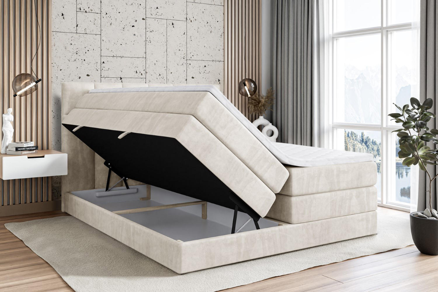 Thumbnail - Altdecor Boxspringbett, Ecru, Holzwerkstoff, Höhe ca. 38 cm, 160x200 cm, Schlafzimmer, Betten, Boxspringbetten