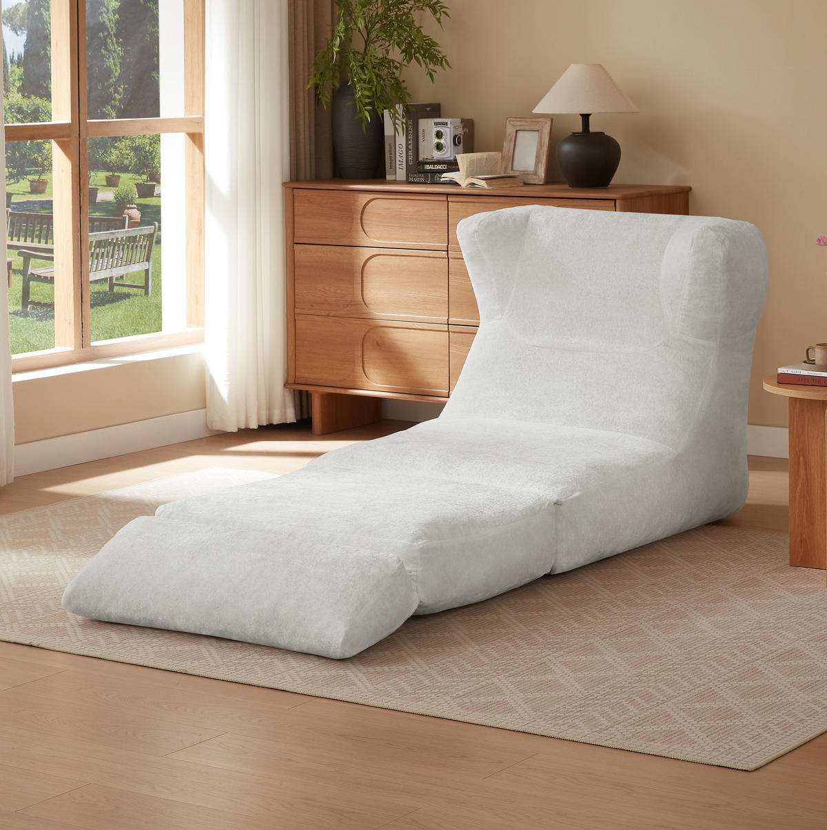 SCHLAFSESSEL 2-in-1 White - Beige, Kunststoff (118/86/90cm) - Beauniv