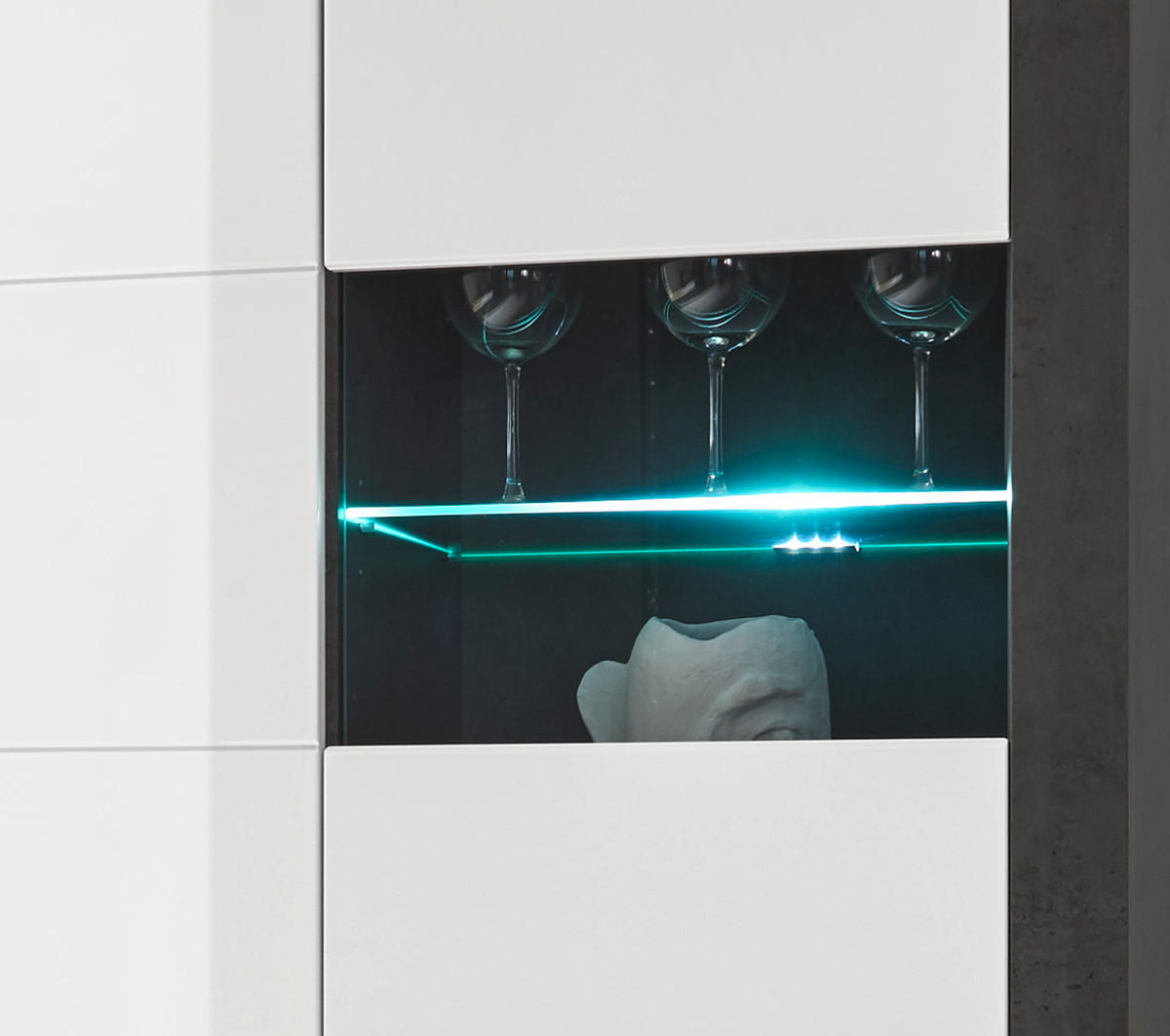 WOHNWAND weiß Hochglanz, grau Stone 4-teilig 370 x 198 cm, Wohnkombination mit viel Stauraum - Chromfarben/Weiß Hochglanz, Glas/Holzwerkstoff (370/198/45cm) - Furn.Design