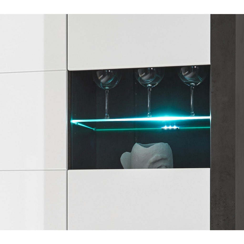 Thumbnail - Furn.Design Wohnwand, Weiß Hochglanz, Grau, Metall, Nachbildung, Uni, 11 Fächer, 2 Schubladen, 370x198x45 cm, Wohnzimmer...
