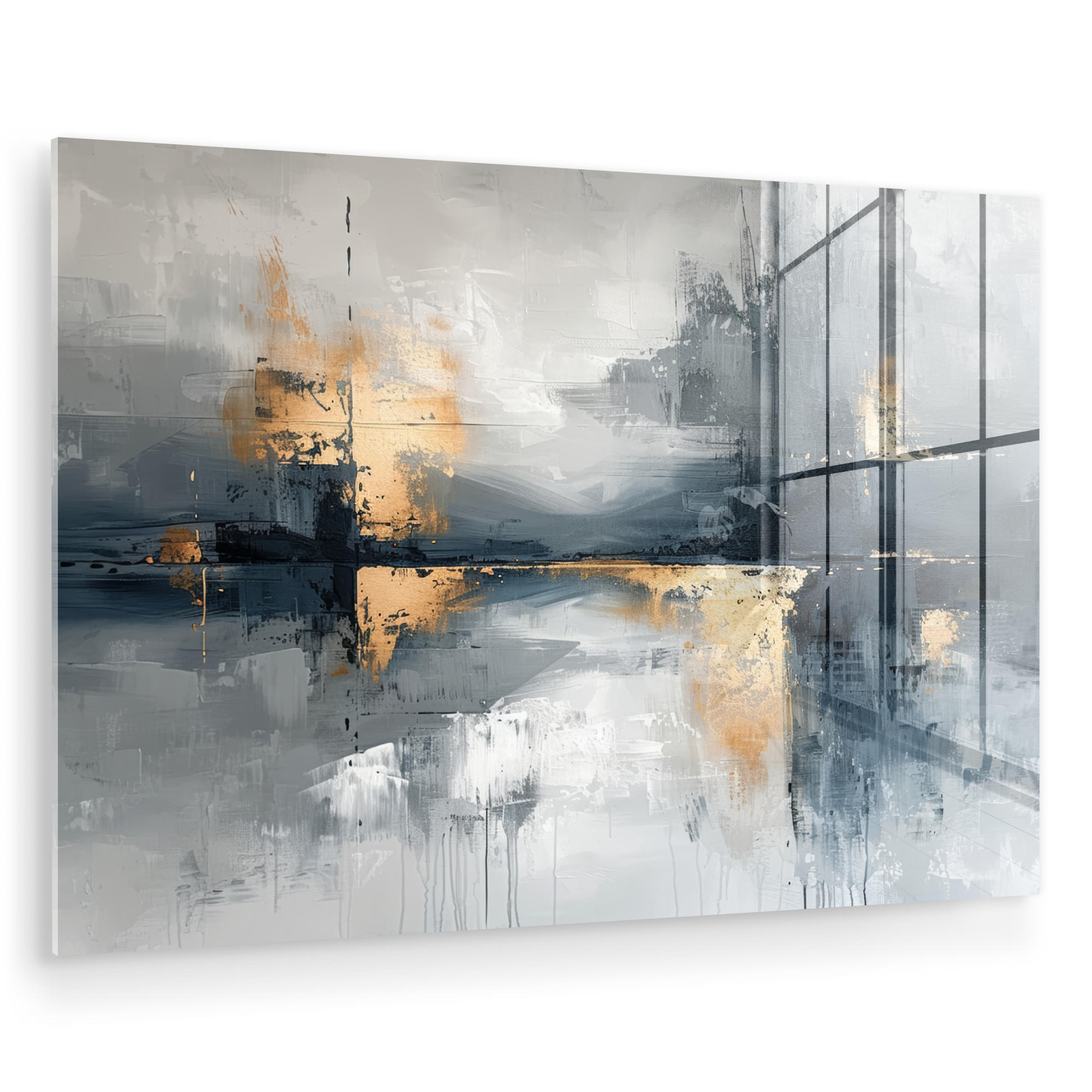 MuchoWow OBRAZ NA AKRYLOVÉM SKLE Umění - šedá - zlatá - abstraktní 60x40 cm