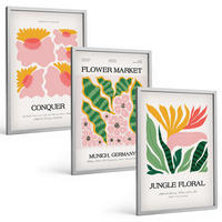 BILDER SET 3er Set - 40x60 cm Silberner Rahmen - Blumen und Blätter – moderne Poster - Silberfarben, Kunststoff (40/60cm) - TULUP