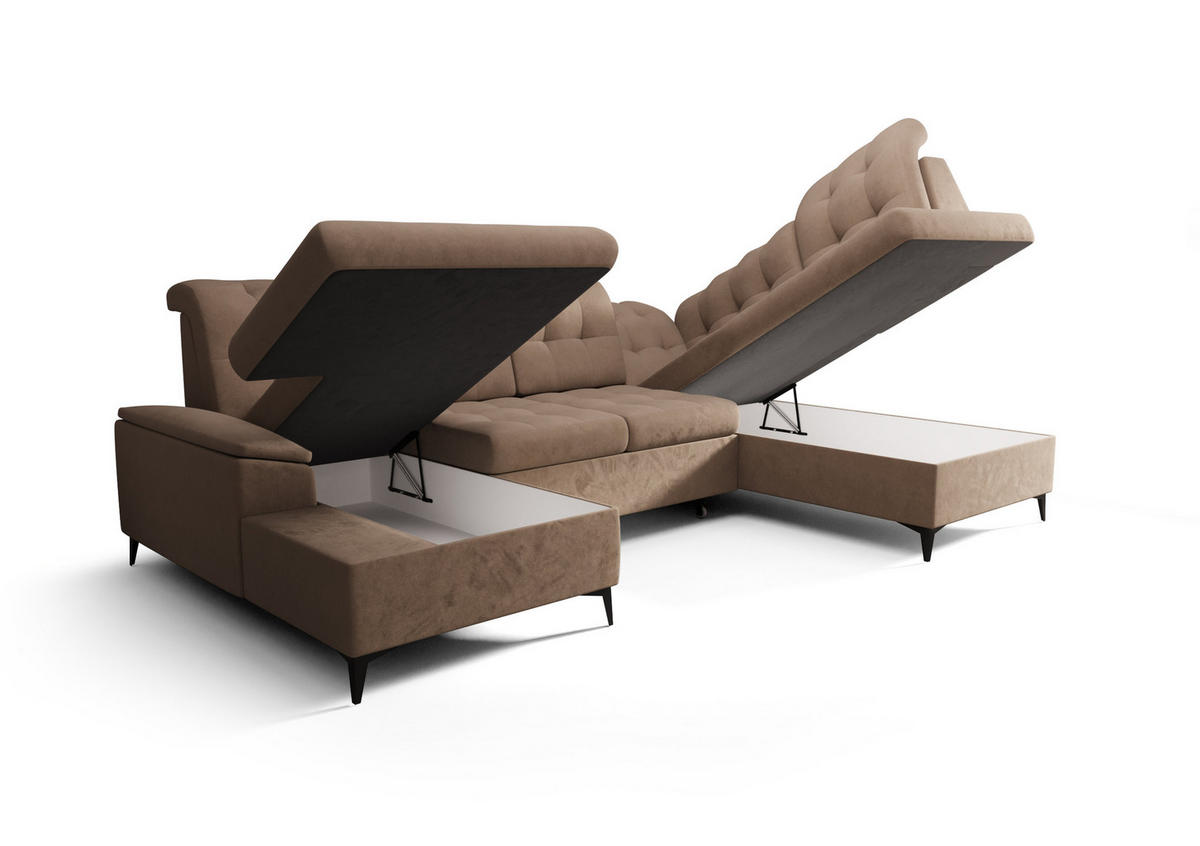 WOHNLANDSCHAFT KONGO RBN17, Eckcouch in U-Form mit Schlaffunktion, Farbe: Rosa, Velourstoff, Ottomane Links - Rosa, Textil (343/107/210cm) - O-Sofa