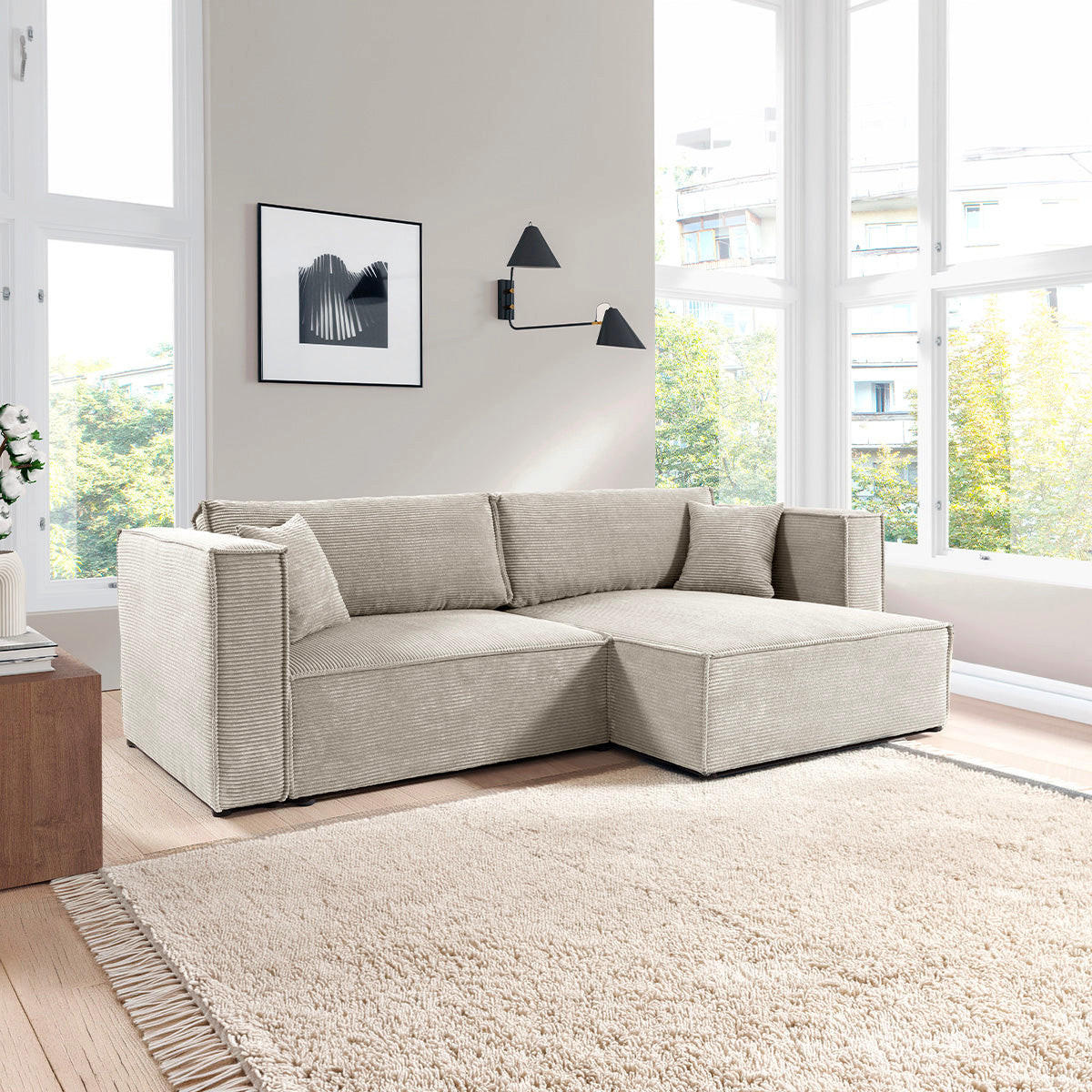 SOFA Jimmy 3 Sitzplätze Weiß-Beige - Weiß, Holz (245/77/148cm) - Petits-meubles