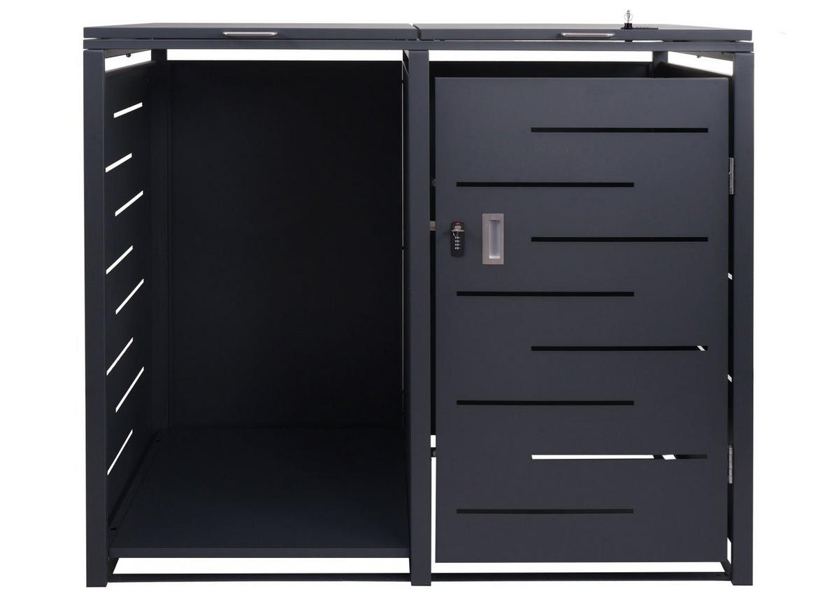 MÜLLTONNENBOX mit Brennholzregal 117x132x82cm erweiterbar 152kg Anthrazit - Anthrazit, Metall (132/117/82cm) - PROREGAL
