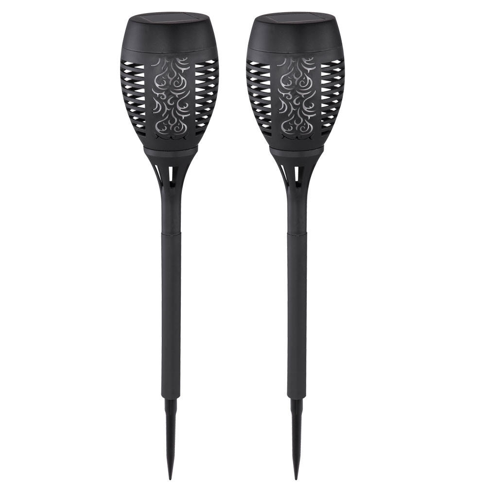 LED AUSSENLEUCHTE Solar Feuereffekt Schwarz 2er Set - Schwarz, Kunststoff (9.5/9.5/49.5cm) - Globo Lighting