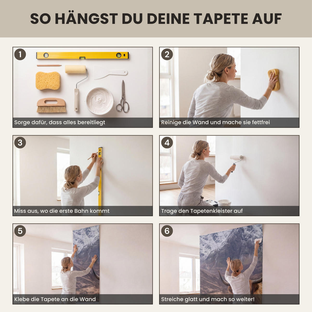 TAPETE - Schottischer Hochländer - Braun - Wasser - 180x200 cm - Braun, Papier (180/200cm) - OnlyWow