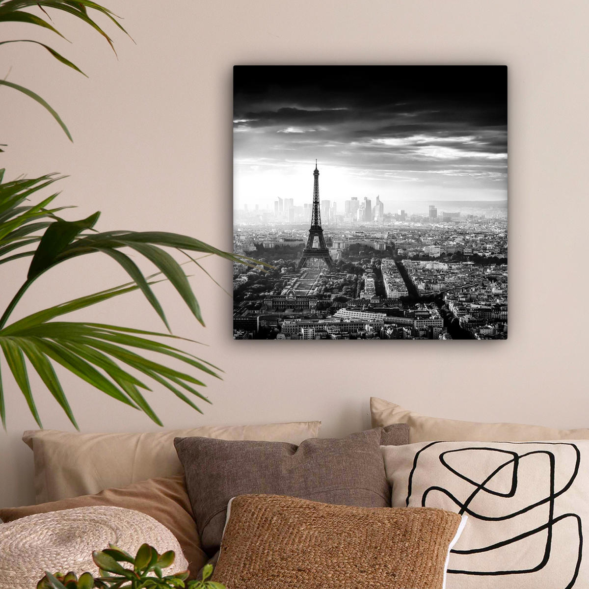 LEINWANDBILD Paris - Skyline - Eiffelturm - Stadt - Wolken 50x50 cm - Dunkelgrau, Textil (50/50cm) - MuchoWow