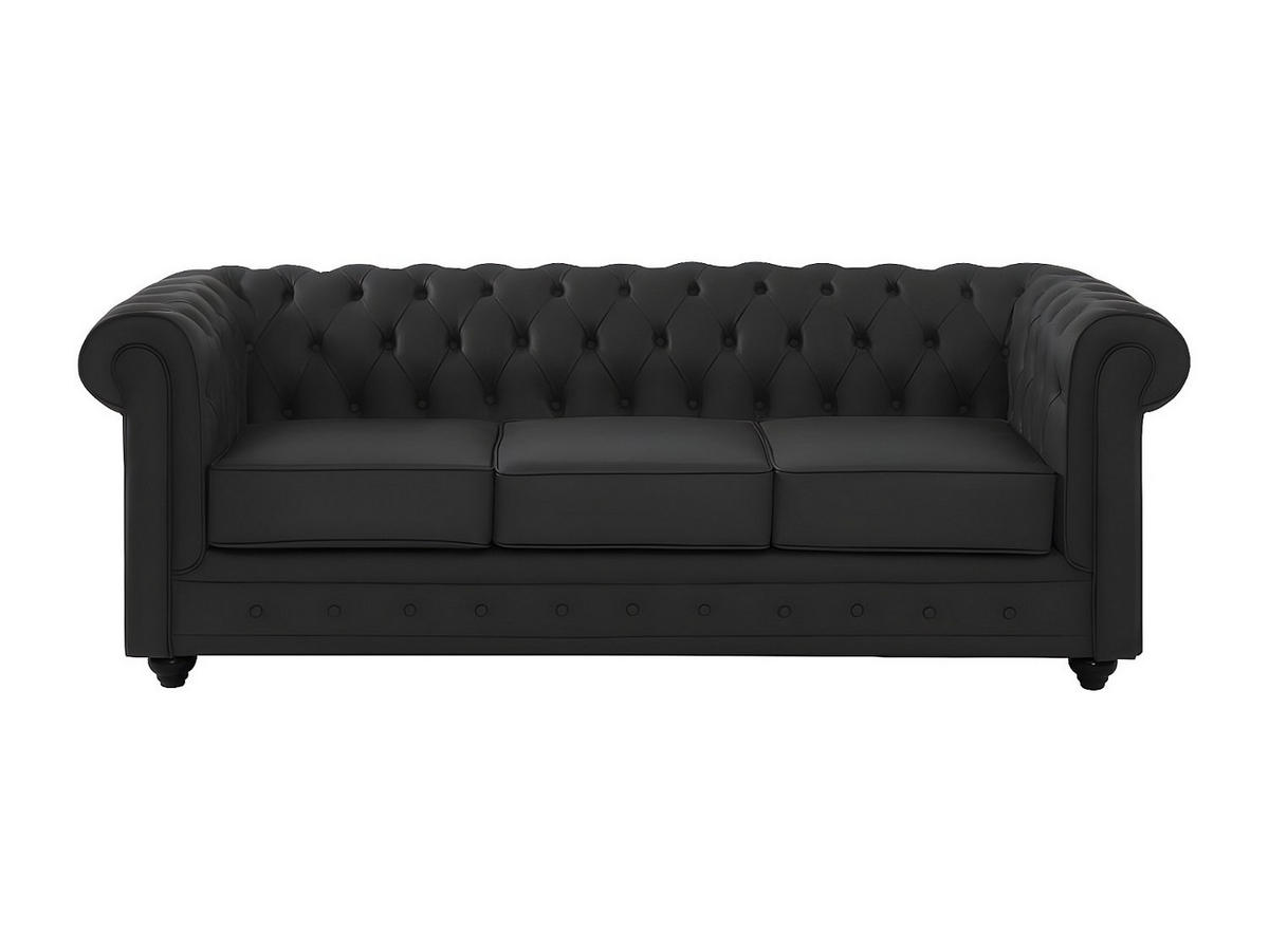 LEDERSOFA 3-Sitzer - Büffelleder - Schwarz - CHESTERFIELD - Schwarz, Leder (205/72/88cm) - Vente-Unique