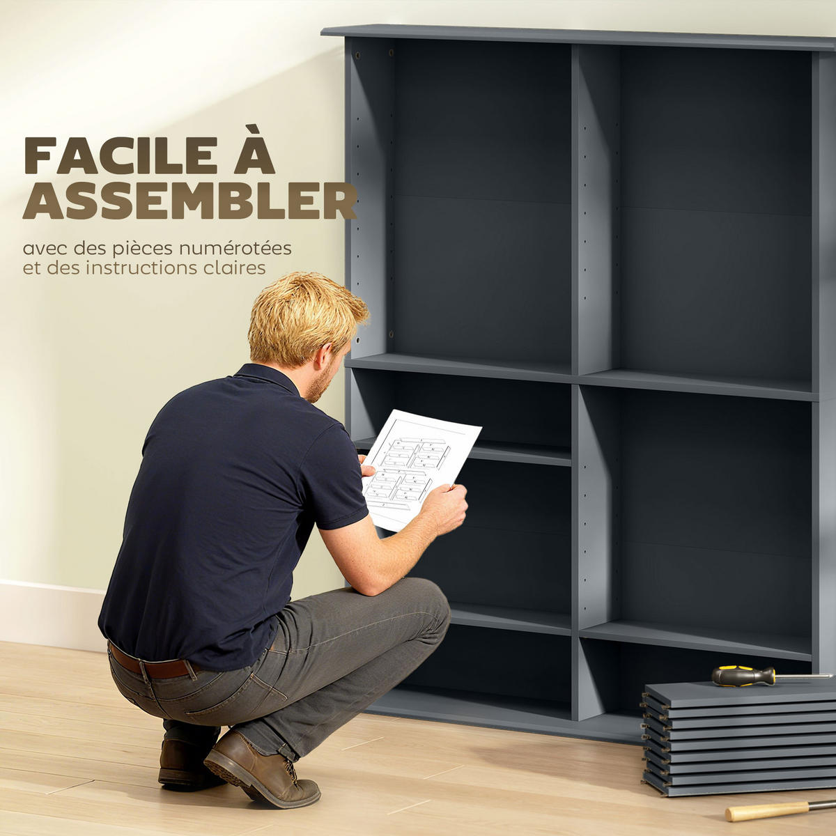 CD-REGAL DE-14528 16 Fächer mit verstellbaren Böden Grau - Grau, Holzwerkstoff (24/126.3/106.5cm) - ComfortXL