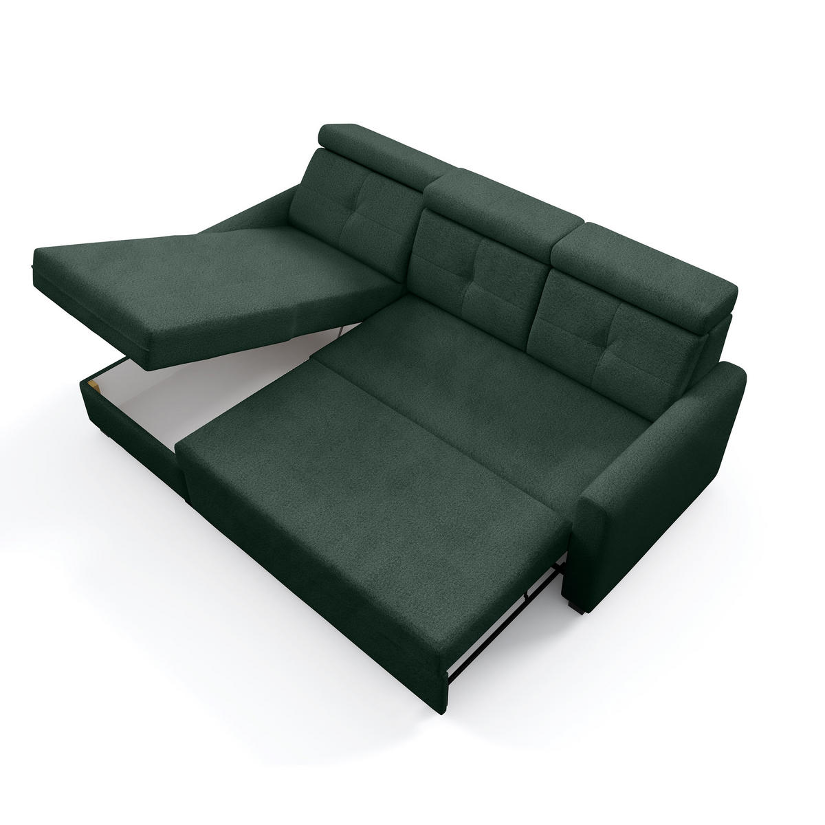 ECKSCHLAFSOFA Milano, Dunkelgrün, links - Dunkelgrün/Schwarz, Textil (217/166cm) - Beautysofa