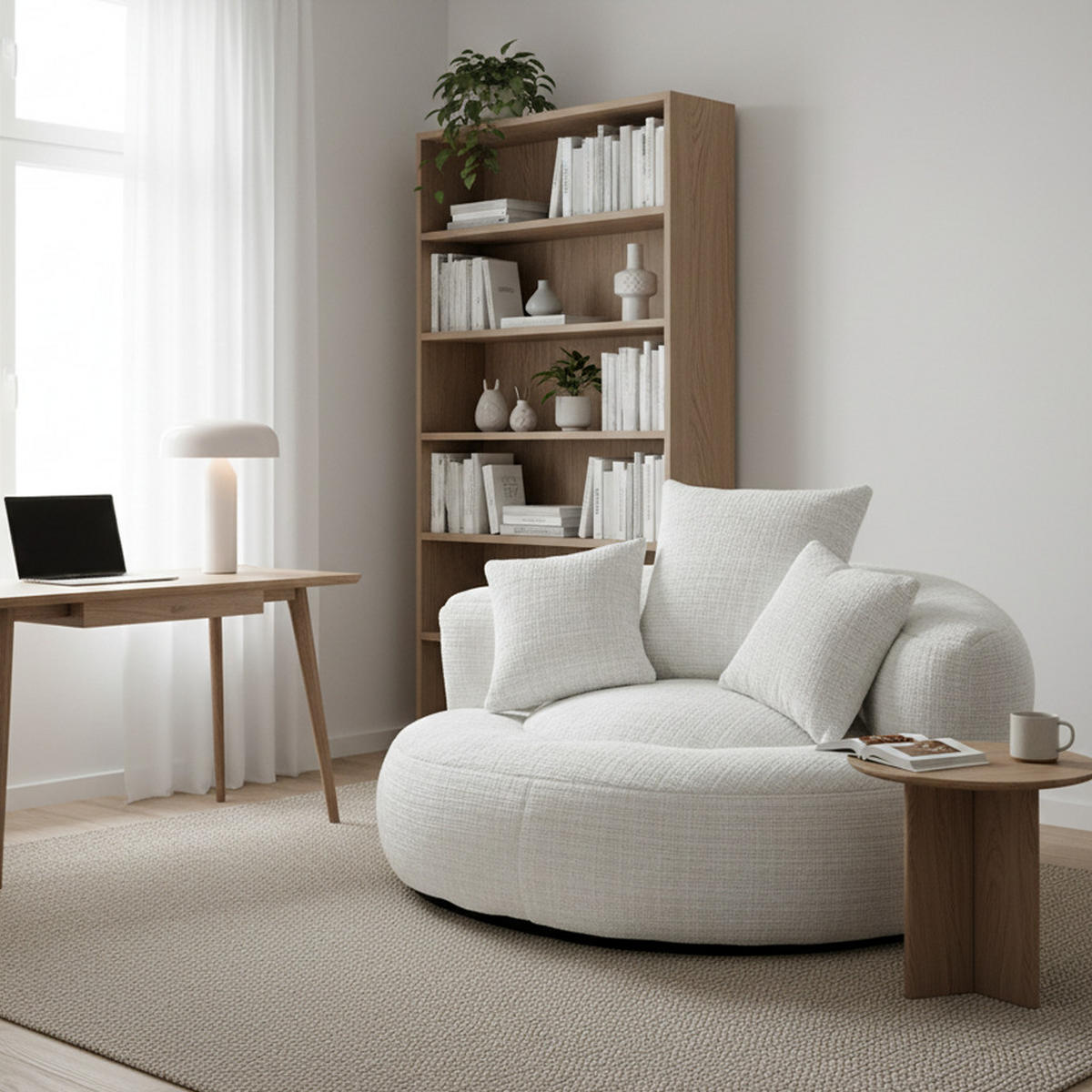 LAZY SOFA– Hoher Rücken & 3 Kissen (Beige Chenille) - Beige, Textil (108/52/108cm) - Urban Meuble