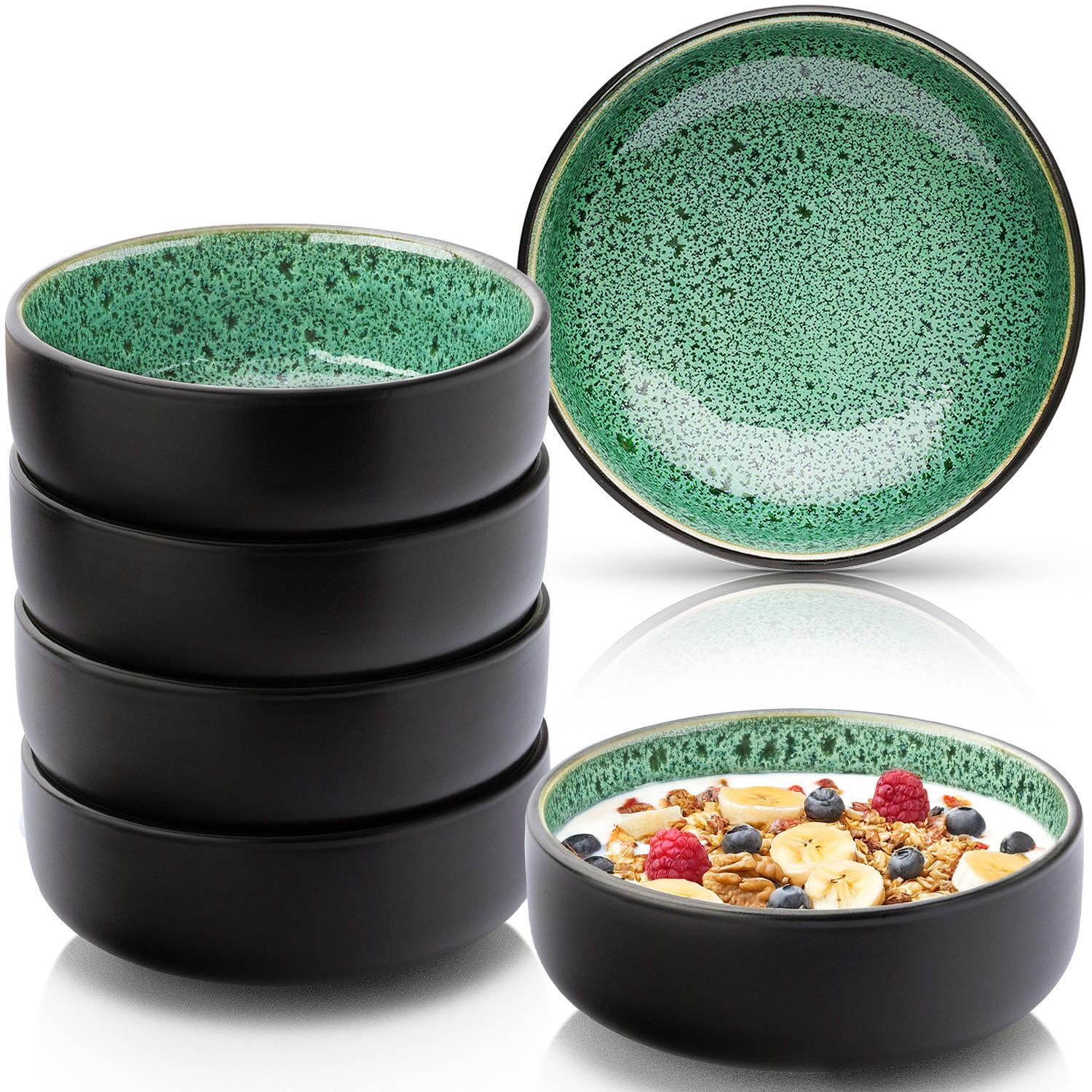 SCHALEN SET GREENWICH - 6 teilig aus Steingut - Grün, Stein (16.3/16.3/6.3cm) - Sänger