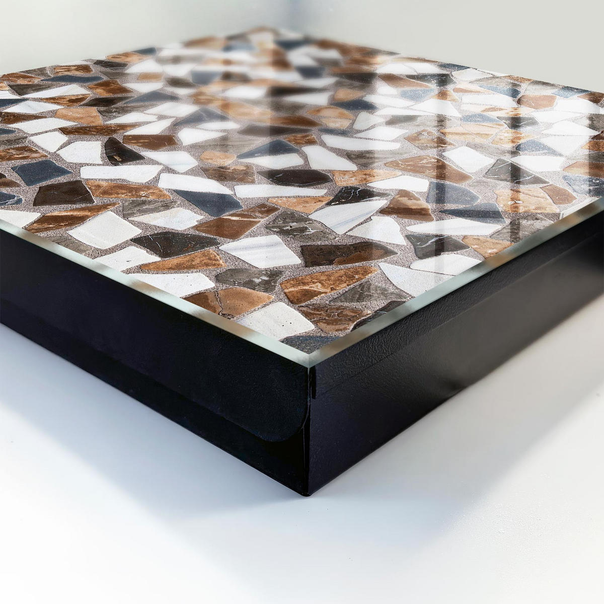 SCHLÜSSELBOX Schwarz 30x30 cm- Türöffnung nach rechts - Geometrisches Mosaik - Braun, Metall (30/30/5cm) - TULUP