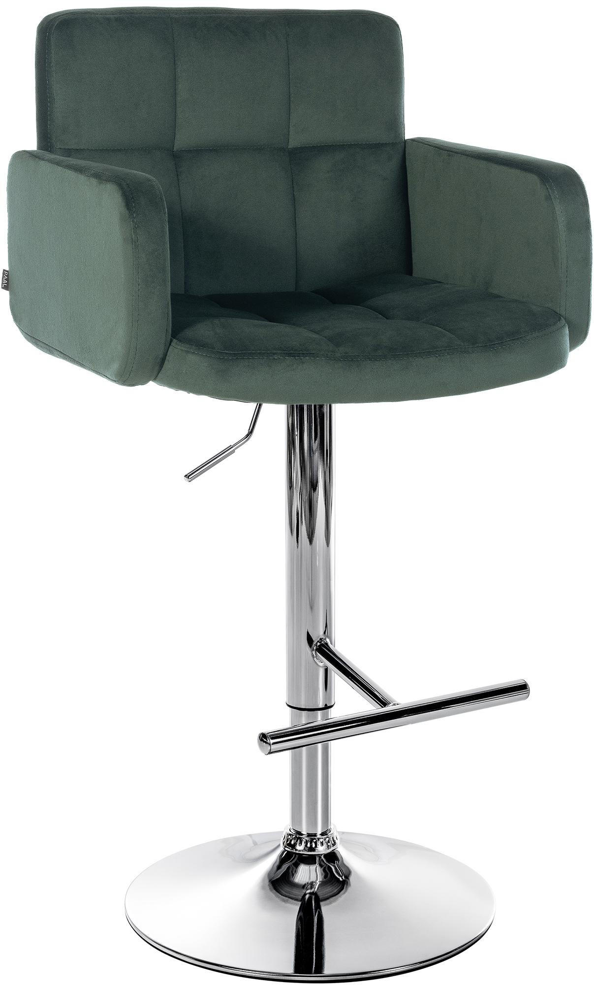 BARHOCKER Samt Dunkelgrün - Chromfarben/Dunkelgrün, Textil/Metall (60/93/56cm) - CLP