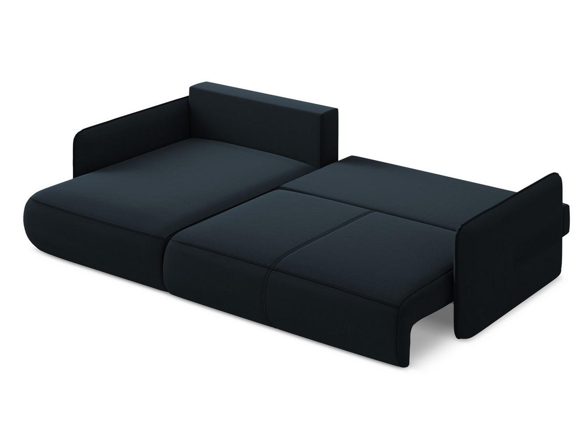 ECKSOFA mit Schlaffunktion Samt Stoff Blau - Blau/Schwarz, Kunststoff/Textil (148/240cm) - Makamii