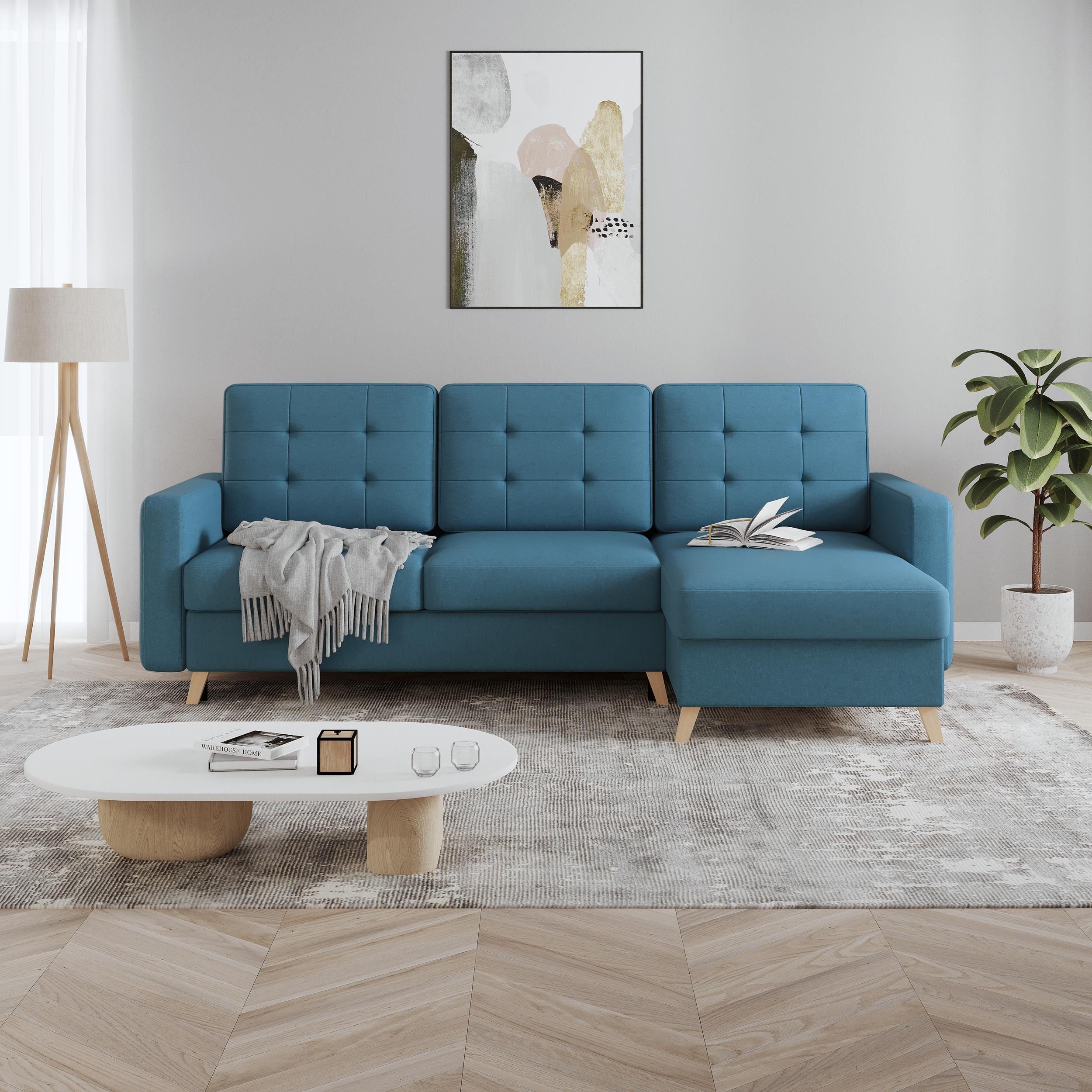 Thumbnail - Beautysofa Eckschlafsofa, Dunkelblau, Textil, L-Form, 236x151 cm, Wohnzimmer, Sofas & Couches, Wohnlandschaften, Ecksofa...