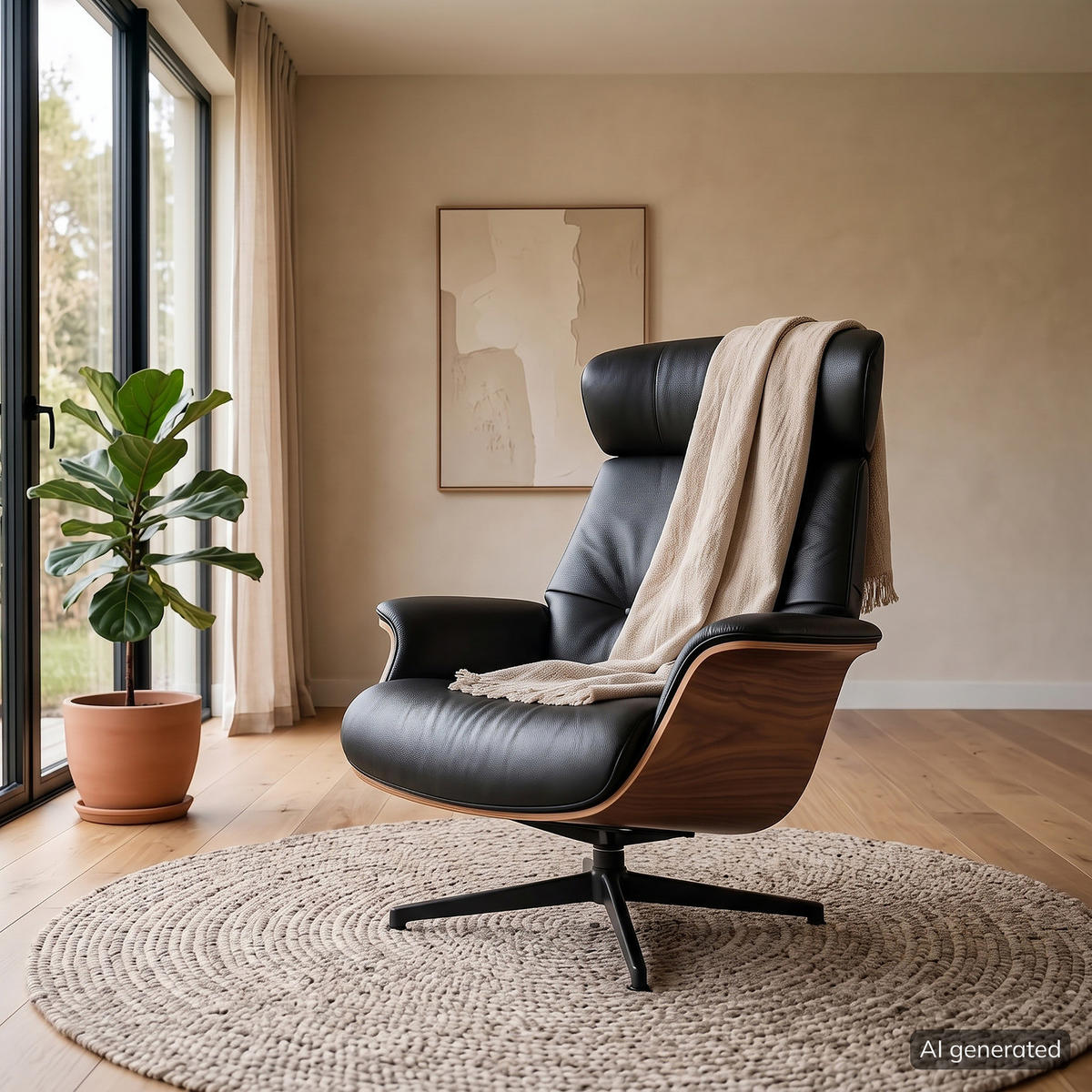 SESSEL - manuell verstellbar - Schwarz, Leder/Holz (83/110/88cm) - home24