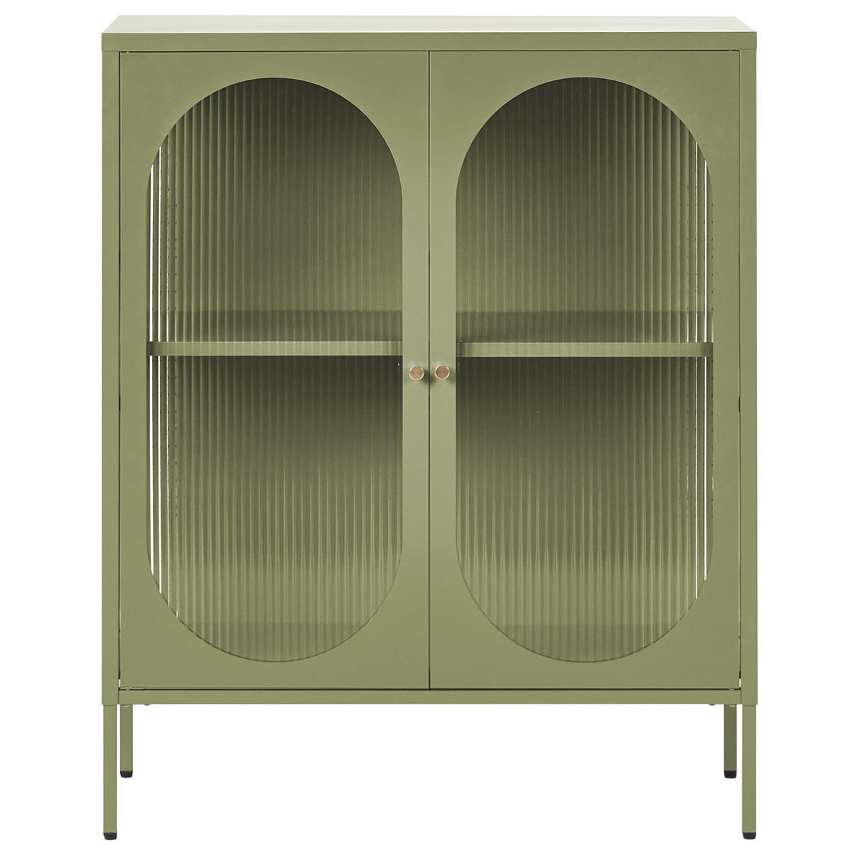 SIDEBOARD se skleněnými dveřmi Kov 90 cm Zelený Sarre - zelená barva, kov (90/111/35cm) - Beliani