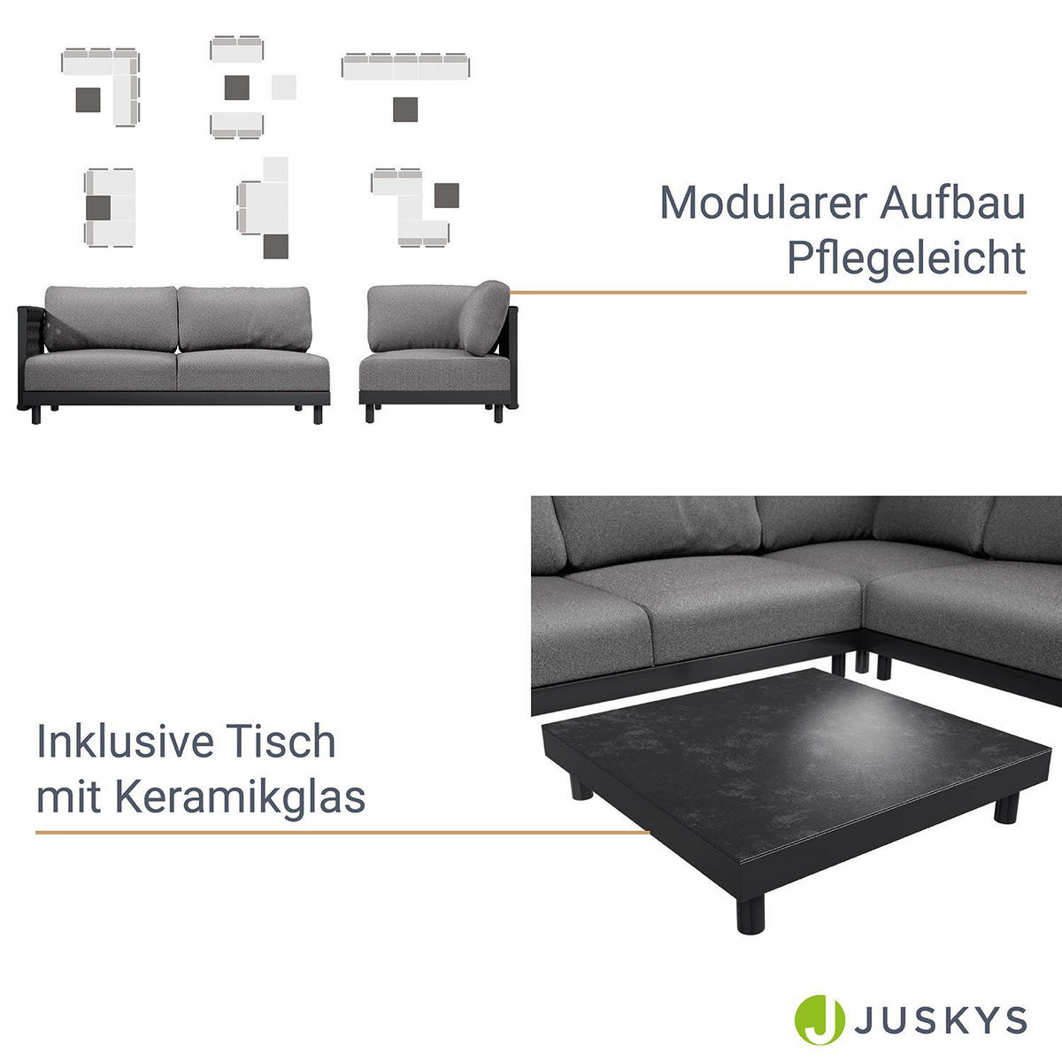 LOUNGEGARNITUR Port Royale Anthrazit - Anthrazit, Metall - Juskys