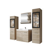 BADMÖBEL-SET Madrit I mit weißer LED Beleuchtung - Eiche San Remo, Holzwerkstoff (30/132/30cm) - MIRJAN24