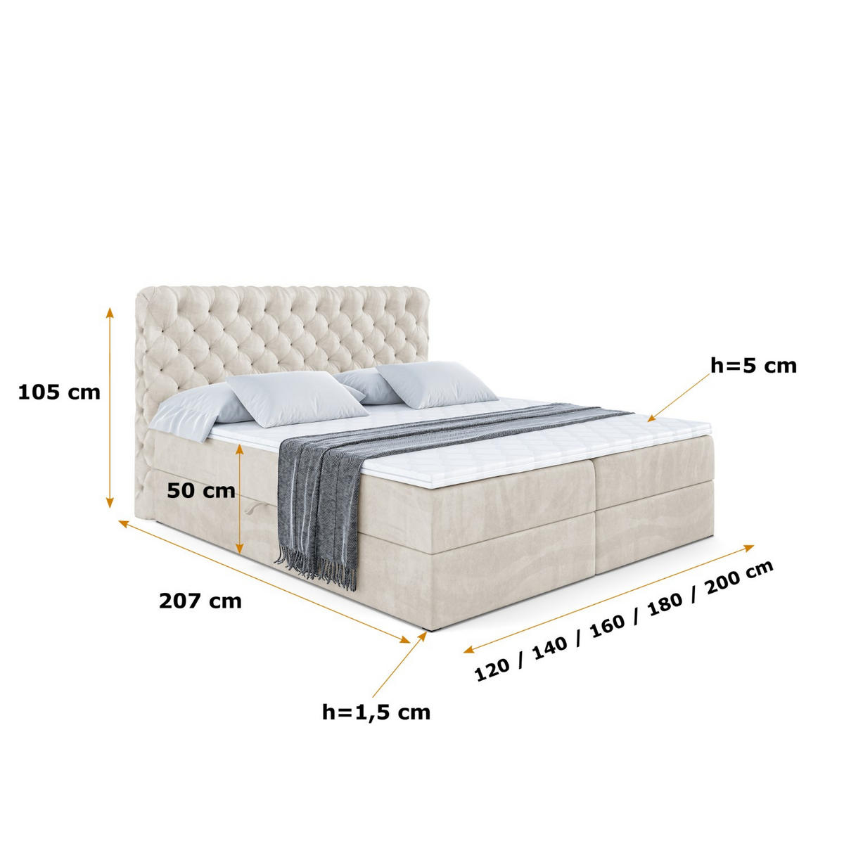BOXBETT mit Matratze H4 und Lattenrost - BOXI8 - 140x200 cm - H4 - Ecru - Ecru, Holzwerkstoff (140/200cm) - ALTDECOR
